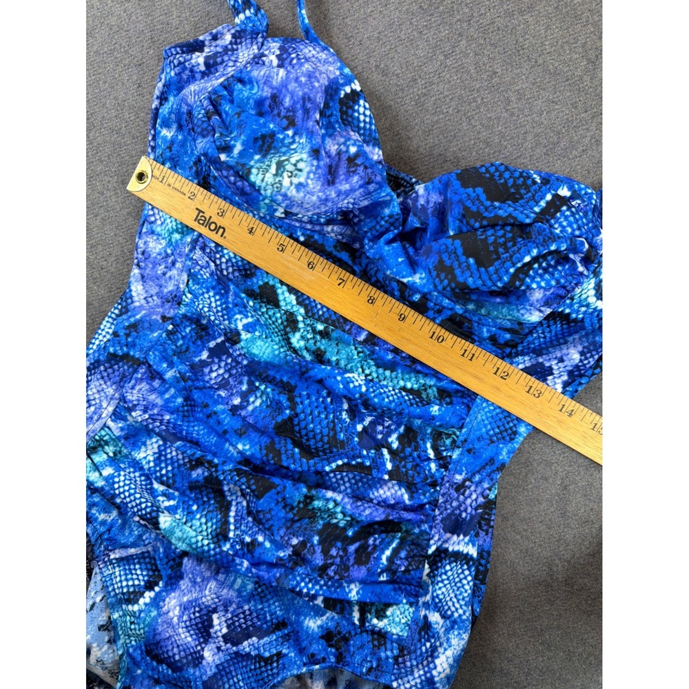 Trimshaper‎ Swimsuit Women 12 Blue Snakeskin Ruched One Piece Tummy Control - Picture 9 of 10